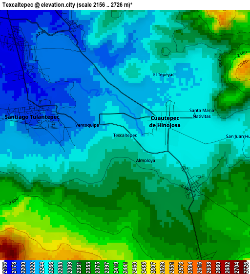 Texcaltepec elevation map