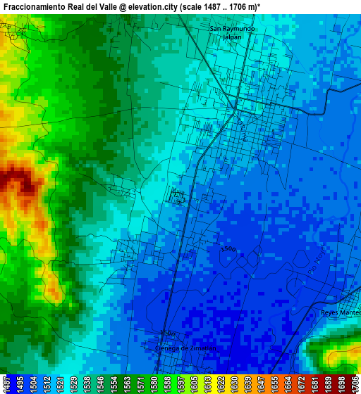Fraccionamiento Real del Valle elevation map