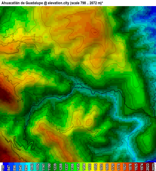 Ahuacatlán de Guadalupe elevation map