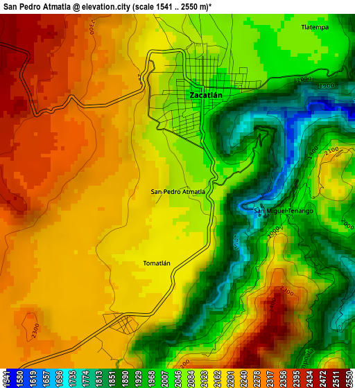 San Pedro Atmatla elevation map