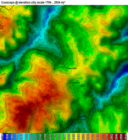 Cuaxuxpa elevation map