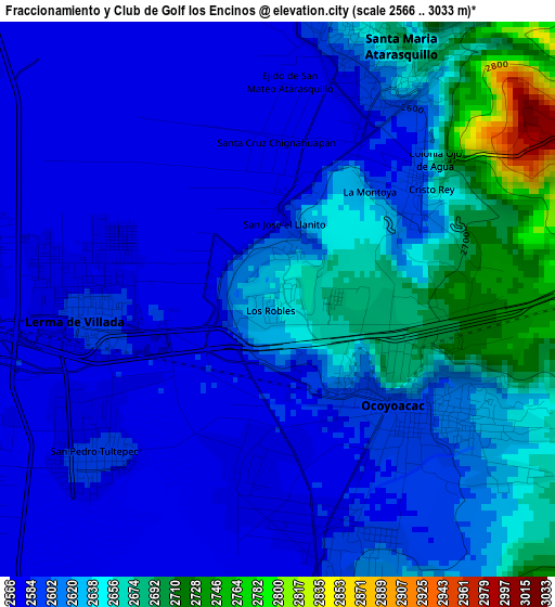 Fraccionamiento y Club de Golf los Encinos elevation map