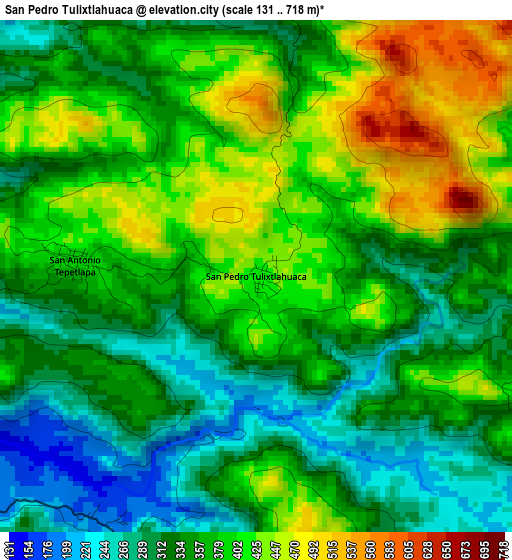 San Pedro Tulixtlahuaca elevation map