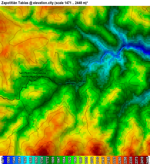 Zapotitlán Tablas elevation map