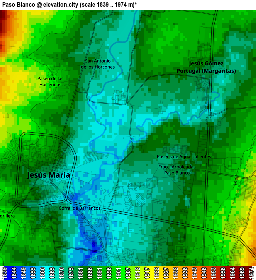 Paso Blanco elevation map