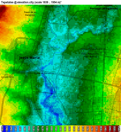 Tepetates elevation map