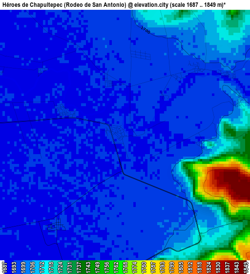 Héroes de Chapultepec (Rodeo de San Antonio) elevation map