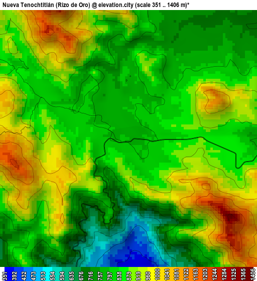 Nueva Tenochtitlán (Rizo de Oro) elevation map