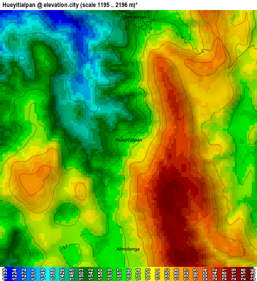 Hueyitlalpan elevation map