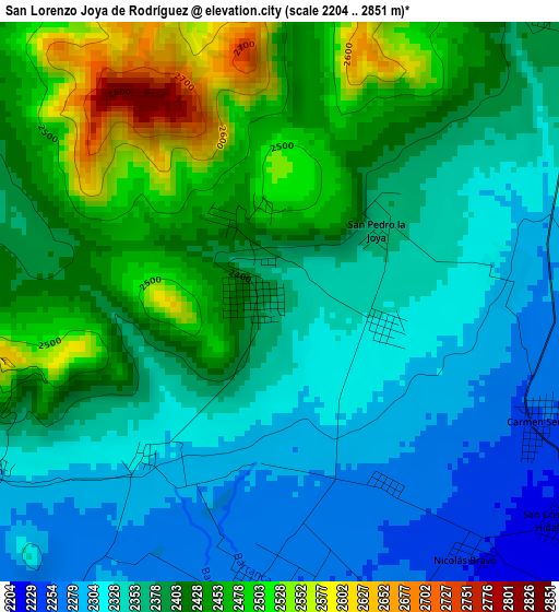 San Lorenzo Joya de Rodríguez elevation map