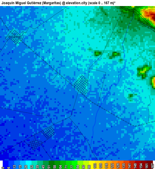 Joaquín Miguel Gutiérrez (Margaritas) elevation map