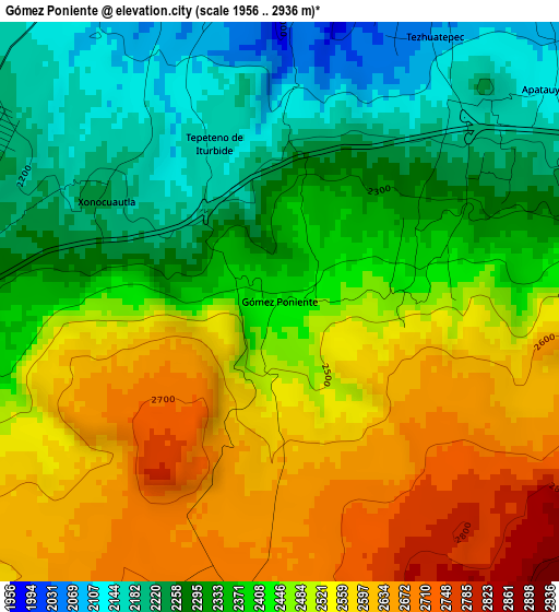 Gómez Poniente elevation map