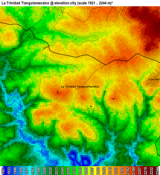 La Trinidad Tianguismanalco elevation map