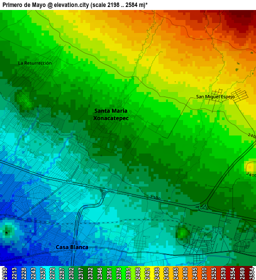 Primero de Mayo elevation map