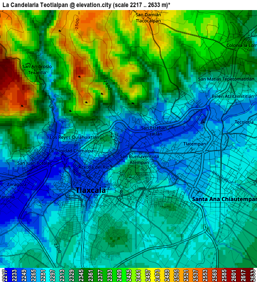 La Candelaria Teotlalpan elevation map