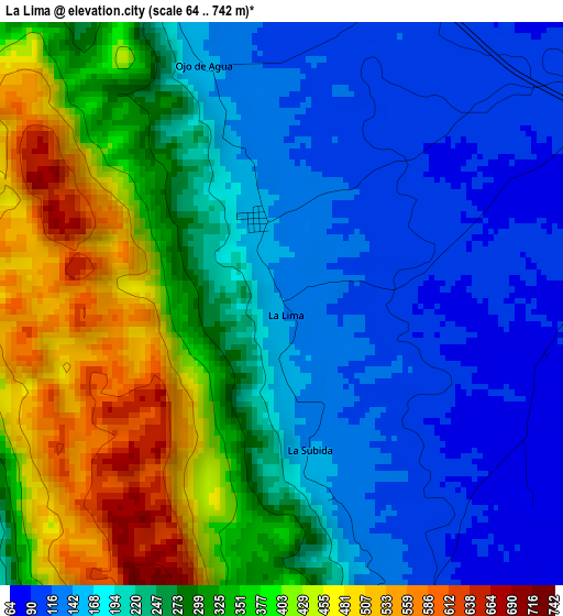 La Lima elevation map