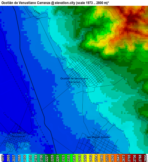 Ocotlán de Venustiano Carranza elevation map