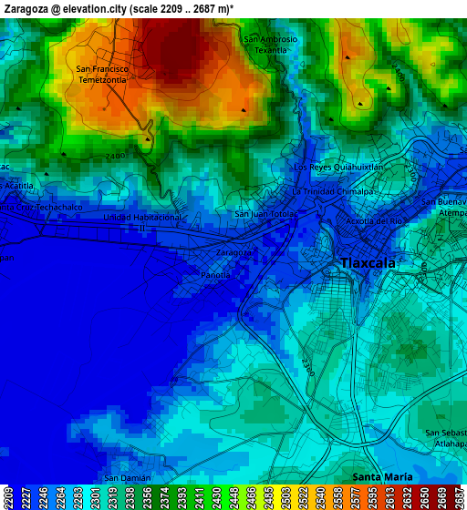 Zaragoza elevation map