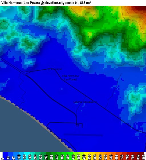 Villa Hermosa (Las Pozas) elevation map