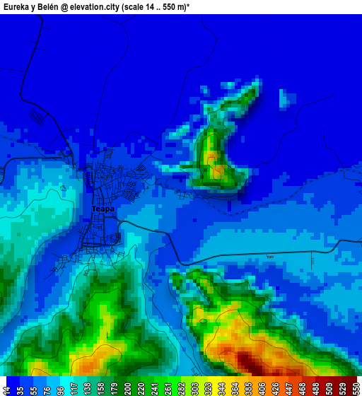 Eureka y Belén elevation map