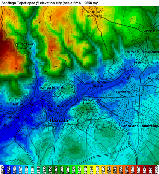 Santiago Tepeticpac elevation map