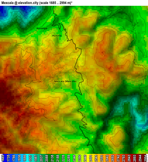 Mexcala elevation map