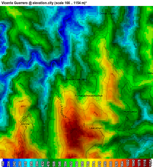 Vicente Guerrero elevation map