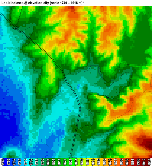 Los Nicolases elevation map