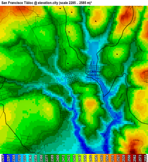 San Francisco Tláloc elevation map