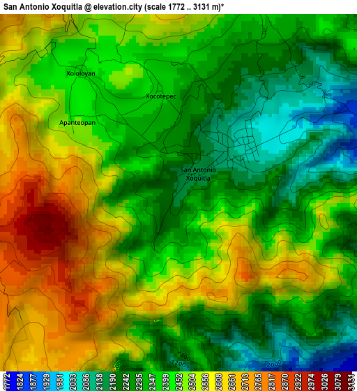 San Antonio Xoquitla elevation map