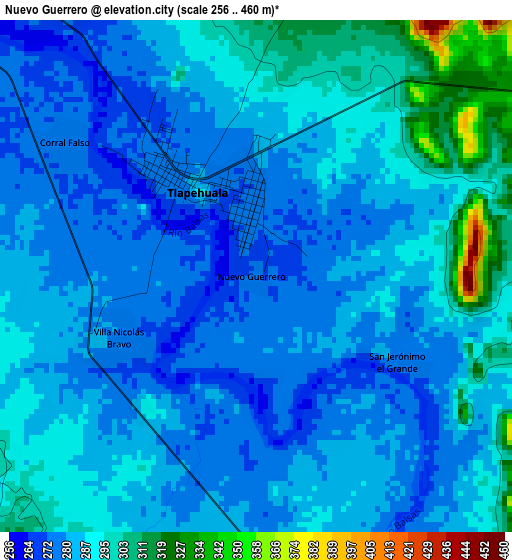 Nuevo Guerrero elevation map