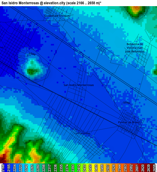 San Isidro Monterrosas elevation map