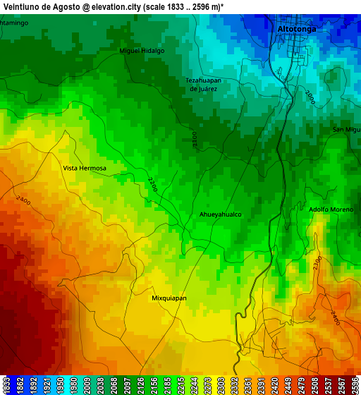 Veintiuno de Agosto elevation map