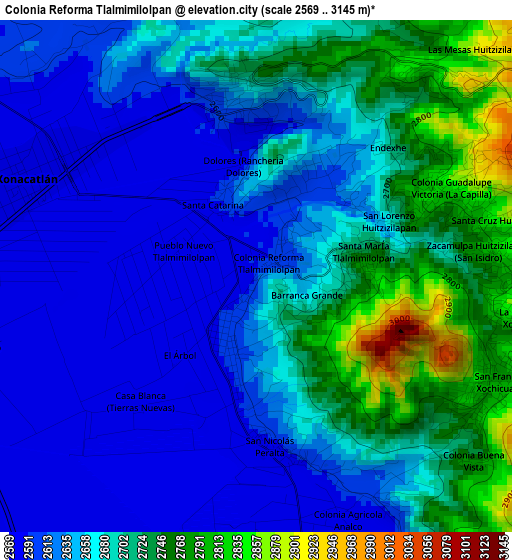 Colonia Reforma Tlalmimilolpan elevation map