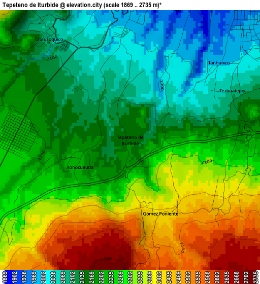 Tepeteno de Iturbide elevation map