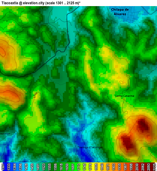 Tlacoaxtla elevation map