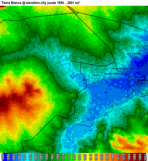 Tierra Blanca elevation map