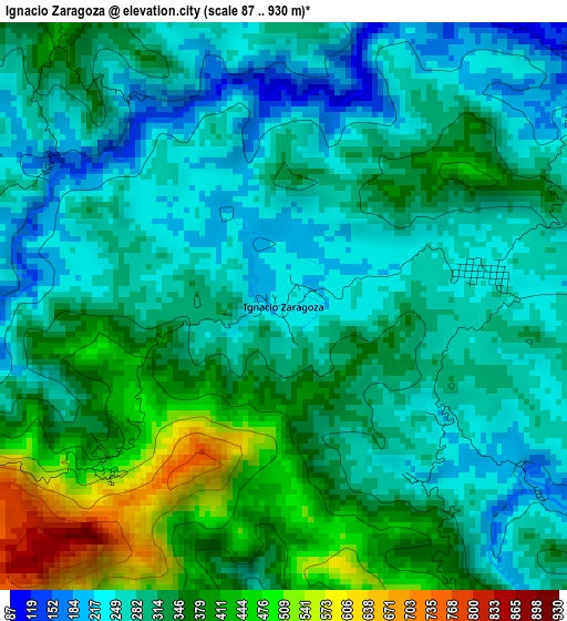 Ignacio Zaragoza elevation map