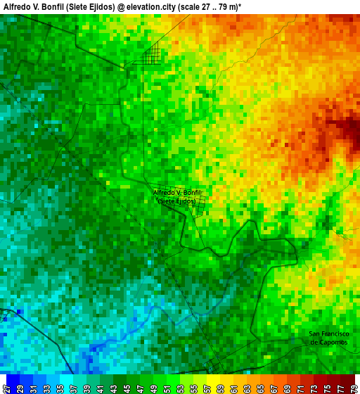 Alfredo V. Bonfil (Siete Ejidos) elevation map