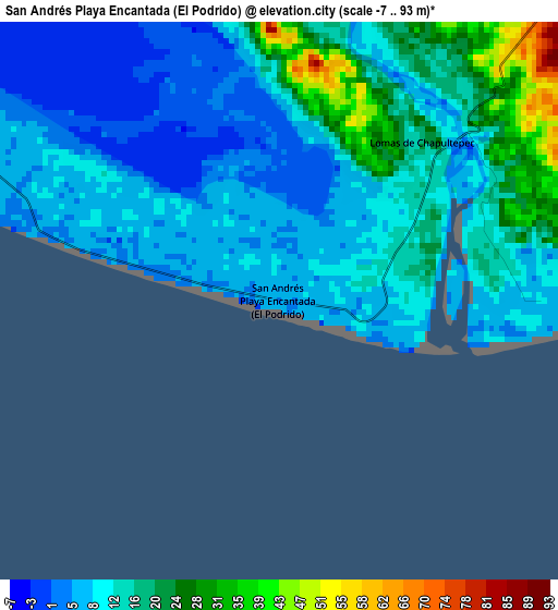 San Andrés Playa Encantada (El Podrido) elevation map