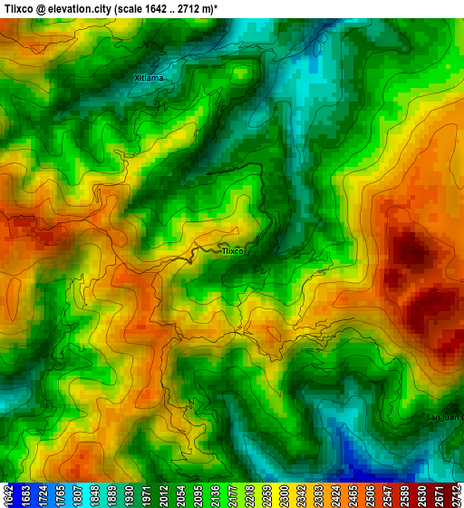 Tlixco elevation map