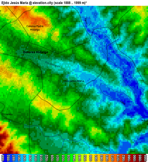 Ejido Jesús María elevation map