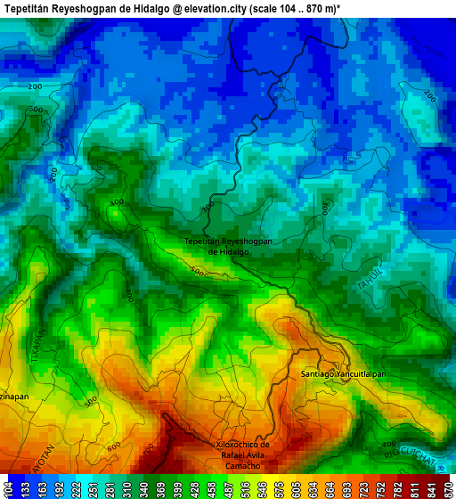 Tepetitán Reyeshogpan de Hidalgo elevation map