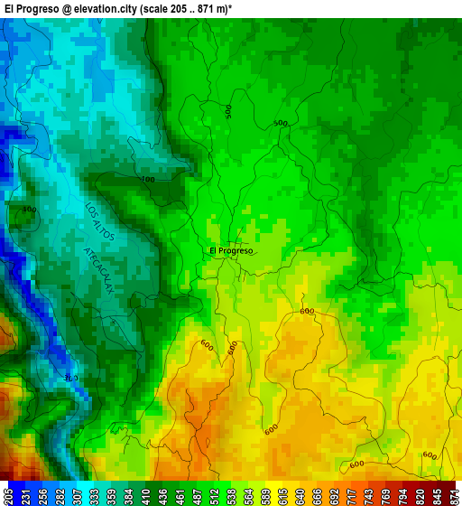 El Progreso elevation map