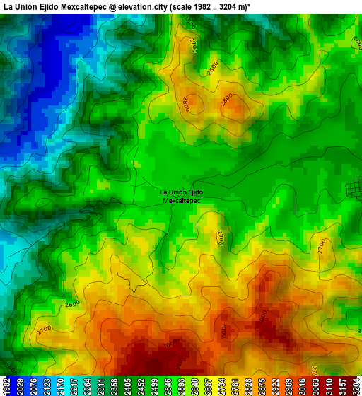 La Unión Ejido Mexcaltepec elevation map