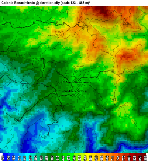 Colonia Renacimiento elevation map