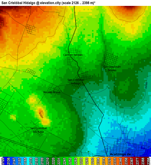 San Cristóbal Hidalgo elevation map