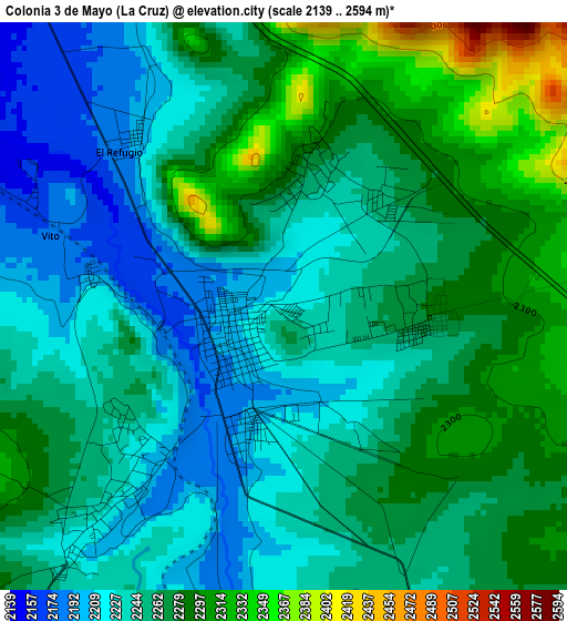 Colonia 3 de Mayo (La Cruz) elevation map