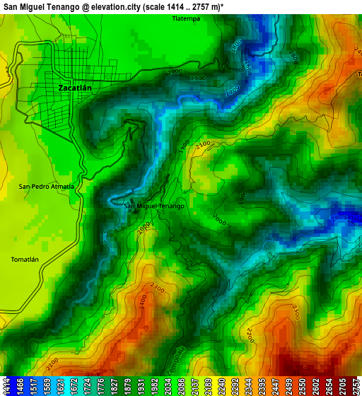 San Miguel Tenango elevation map