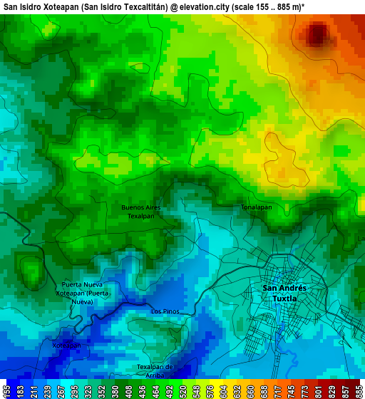 San Isidro Xoteapan (San Isidro Texcaltitán) elevation map